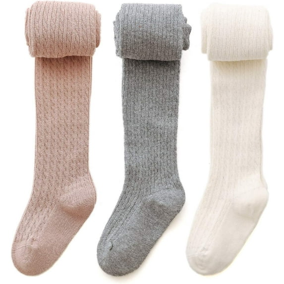 Baby Girl Tights Thick Cable Knit Leggings Seamless Cotton Toddler Girls Stockings School Tights for 2T-12 Years