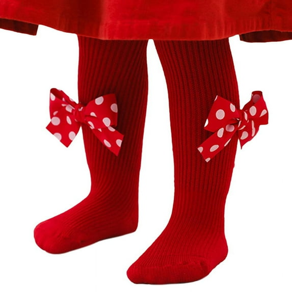 Baby Girl Tights Winter Thick Cable Knit Leggings Stockings with Bow Kids Christmas Red Cotton Pantyhose Valentine Gift for Infant Toddler 6 Months-6 Years