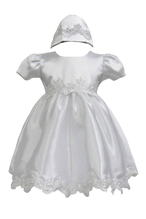 Baby Girl Toddler Christening Baptism Formal Dress Gown w/ bonnet sz 0-30M White