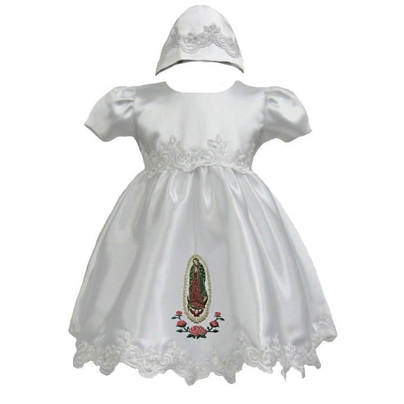 Baby Girl Toddler Christening Dress Gown w/ Bonnet Virgin Mary Rose 0-30M White