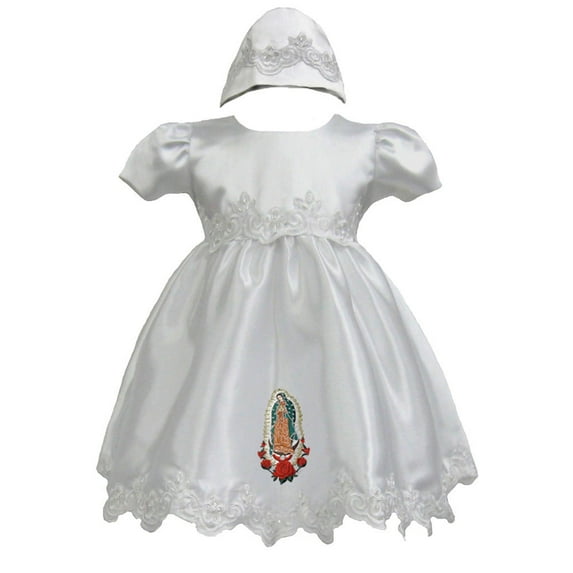 Baby Girl Toddler Christening Dress Gown w/ Hat Virgin Mary Rose sz 0-30M White