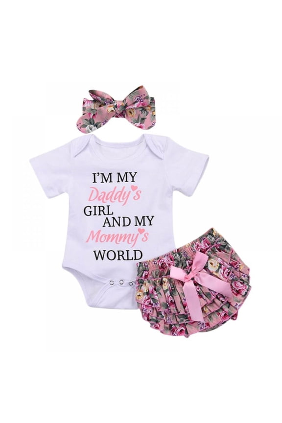 Baby Girl Tops Clothing Newborn Kids Baby Girls Outfits Clothes Bodysuit+Flower Printed Pants+Headband