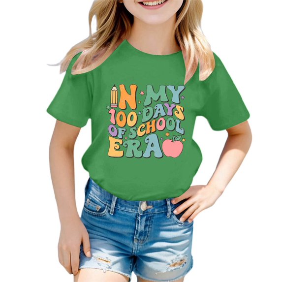 Baby Girl Tops Graphic Print Short Sleeve T Shirt Top Round Neck Cute Preppy Shirt T-Shirts Toddler To Big Kid Sizes 6-7 Years
