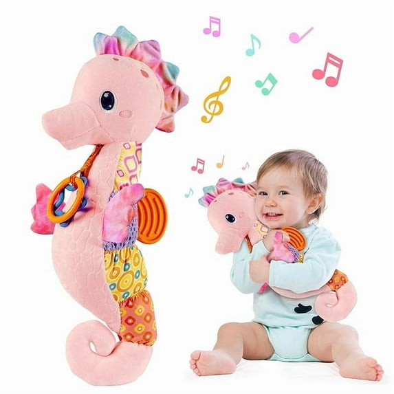 Baby Girl Toys 0-6 Months,Musical Stuffed Animal Plush Toy with Rattle,Soft Newborn Toy for 0 3 6 9 12 Months Girls,Baby Girl Gift,Pink