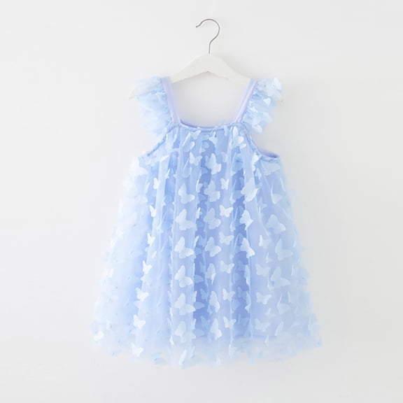 Baby Girl Tulle Dress A-Line Flower Girl Dress Blue Sleeveless Princess Butterfly Wings Kids Girls Formal Dress Mardi Gras Outfit for Girl 18-24M