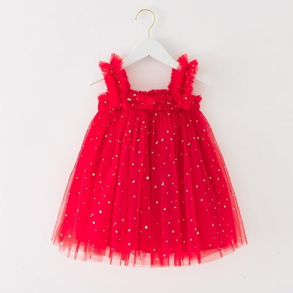 Baby Girl Tulle Dress A-Line Red Dress for Girls Sleeveless Princess Floral Butterfly Tutu Dress Tea Party Dresses for Girls Mardi Gras Outfit for Girl 18-24M