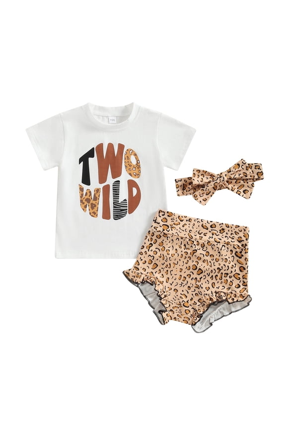 Baby Girl Two Wild Birthday Outfit 6M 12M 18M 24M 3Y 2nd Wild Shirts Top Leopard Ruffle Shorts 2 Year Old Birthday Outfit