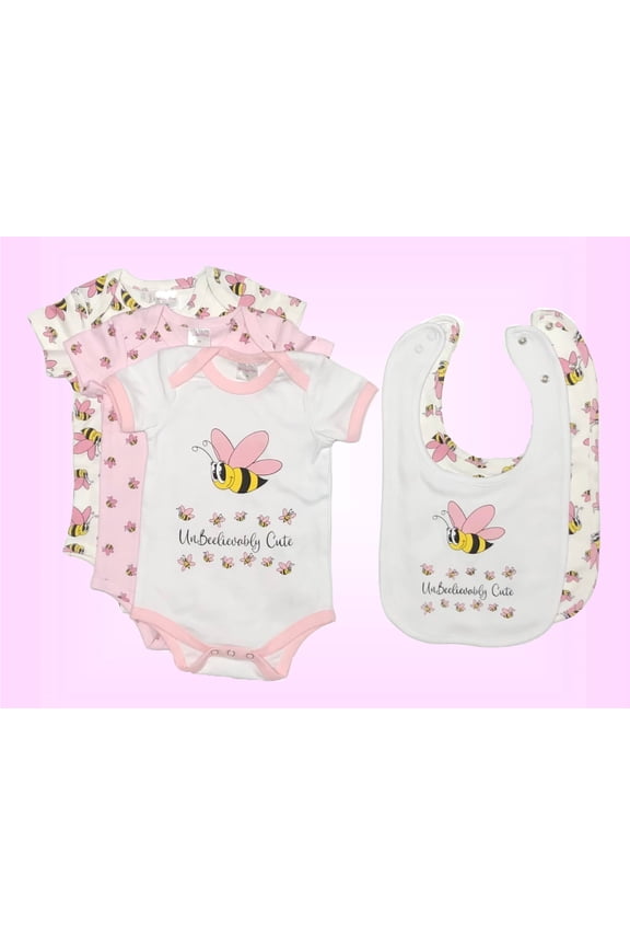 Baby Girl UnBEElievably Cute Bee Onesie and Bib 5-Piece Set, Sizes 3-18 Months