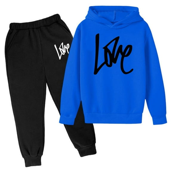 Baby Girl Valentine's Day Clothes Set Long-Sleeve Heart Graphic Printed Sweatshirts and Sweatpants Trendy Comfortable Baby Clothes for Girls,Blue,7-8 Years