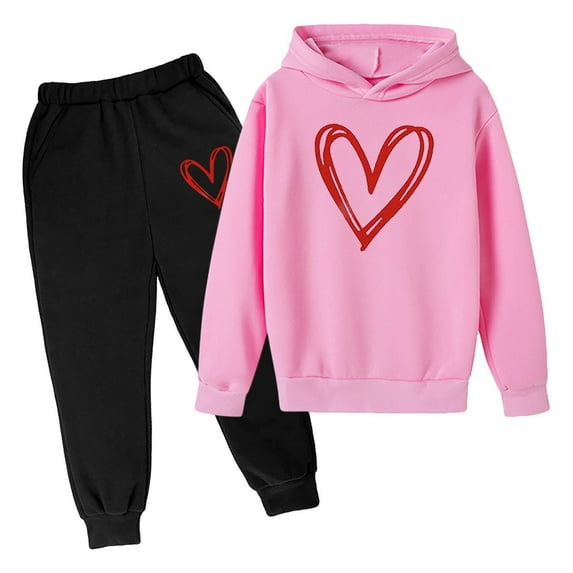 Baby Girl Valentine's Day Clothes Set Long-Sleeve Heart Graphic Printed Sweatshirts and Sweatpants Trendy Comfortable Baby Clothes for Girls,Pink,12-13 Years
