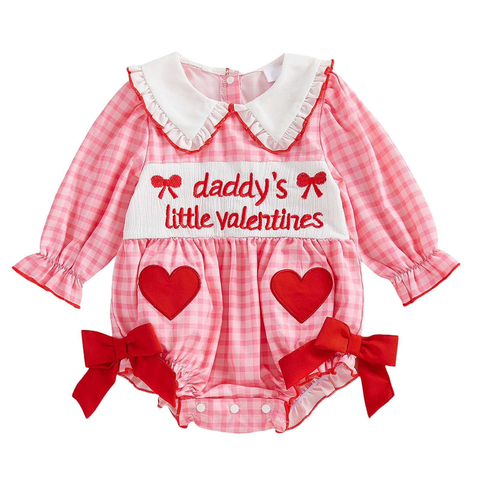 Baby Girl Valentine's Day Outfit Be Mine Smock Bubble Romper Bow Long ...