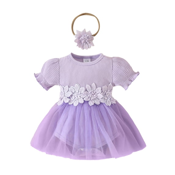Valentine's Day Baby Outfit Girls Short Sleeve Ribbed Floral Romper Bodysuits Dress Romper Onesie Bodysuit Baby Girl Clothes 0-3 Months