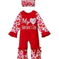 thumbnail image 1 of Baby Girl Valentines Day Outfit, Letter Printed Long Sleeve Romper Ruffle Jumpsuits with Headband 2Pcs Set 3-6 M, 1 of 6