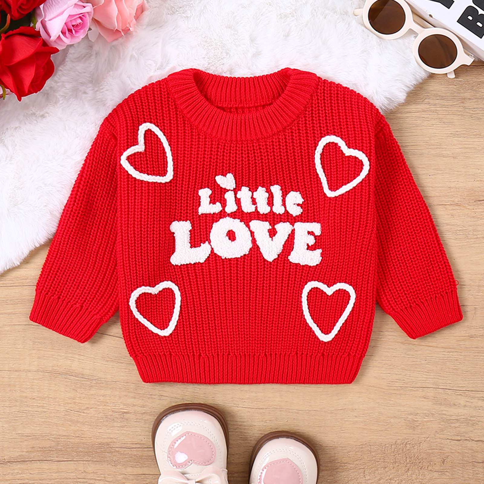 Baby Girl Valentines Day Outfit Love Heart Sweet Long Sleeve Sweater 