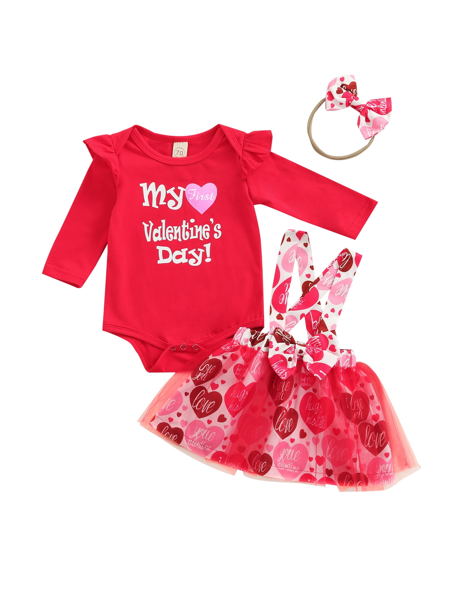 Baby Girl Valentines Day Outfits Romper Heart Print Suspenders