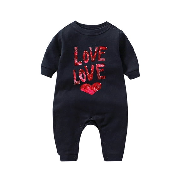 Baby Girl Valentines Outfit Cute Heart Print Long Sleeve Romper Jumpsuit Newborn Cozy Button Rompers Clothes 3-18Months