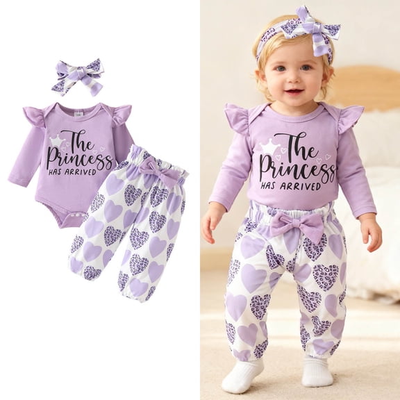 Baby Girl Valentines Outfit Long Sleeve Letter Print Ruffle Romper Bodysuit Pants and Headband Set Cute Baby Girl Clothes Outfits for Kids 12-18 Months