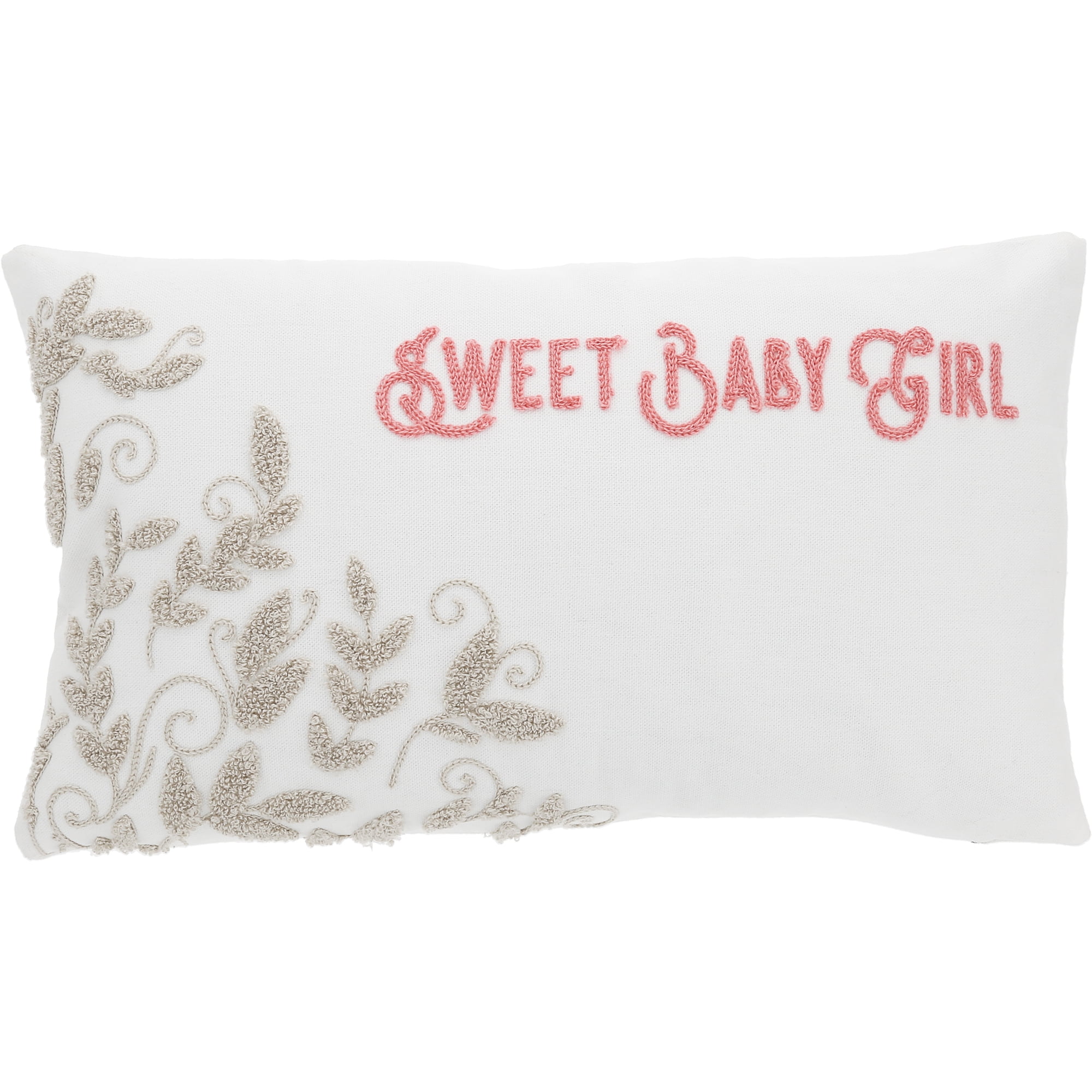 Pavilion Gift Company - Baby Girl - Vines - 16" x 10" Punch Needle Embroidered Pillow
