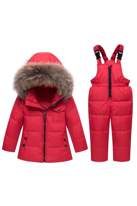 Baby Girl Winter 2 Piece Snowsuit New Boys Girls Fashion Solid Color down Jackets Keep Thickening Warm Outdoor Coat Jumpsuit Set Style B-20 Red 2 Years