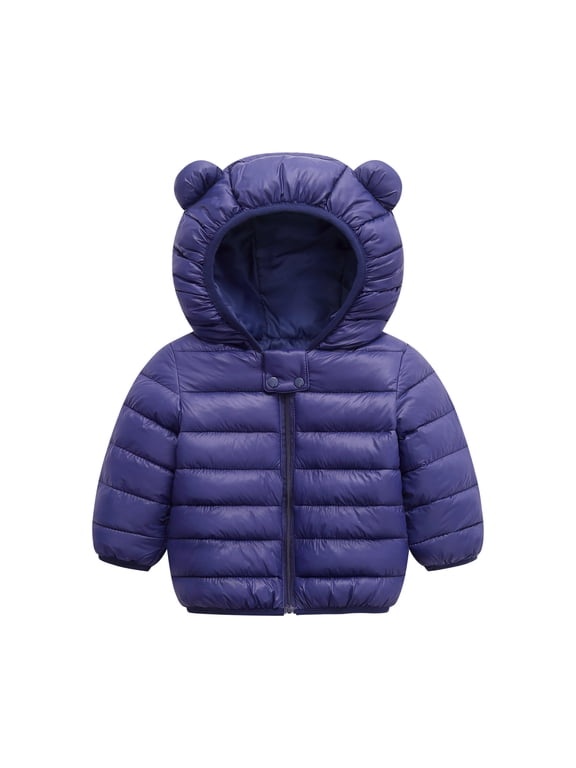 Baby Winter Coat Winter Cute Baby Girls Jackets Kids Boys Down Hoodie Spring Girl Clothes Infant Children's Clothing Boys Coat New Little Boys Long Sleeve Hoodies Parkas Dark Blue 2-3T