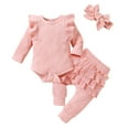 thumbnail image 1 of Baby Girl Winter Clothes Toddler Girls Long Sleeve Romper and Pant Headband Outfits 3pcs Set for 6-12 Months, 1 of 6