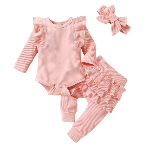 Baby Girl Winter Clothes Toddler Girls Long Sleeve Romper and Pant Headband Outfits 3pcs Set for 6-12 Months