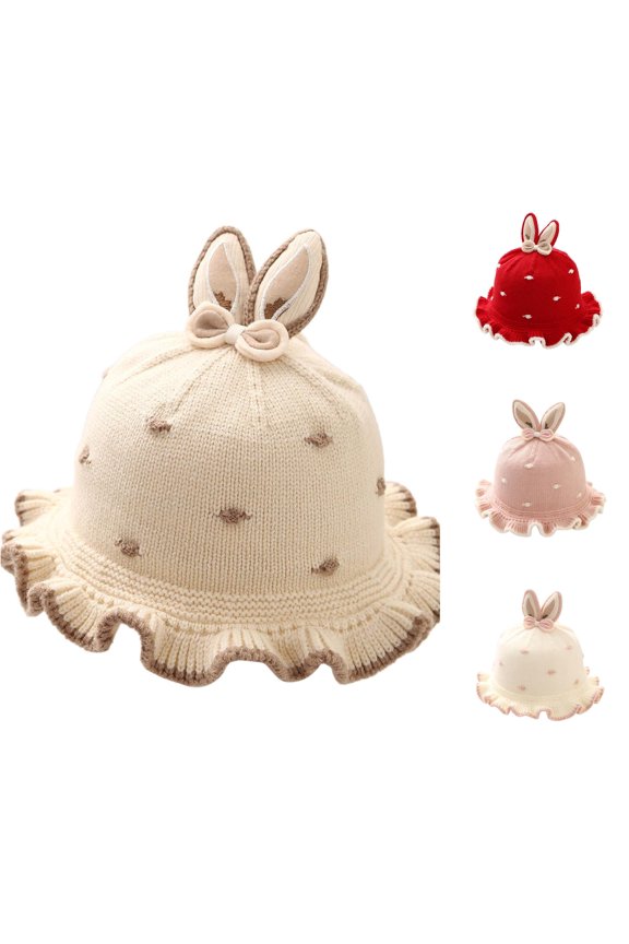 Baby Girl Winter Hat with Bow Knitted Ear Cap for Soft Warm Windproof for Cold Weather Mad Hat Men Rabbit