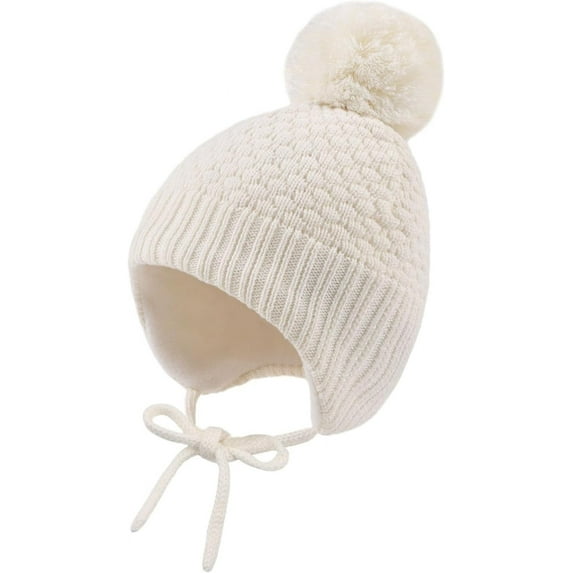 Baby Girl Winter Hats Fleece Lined Infant Beanie Hat for Boys Knitted Kids Earflap Beanis with Pompom 0-8 Years