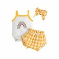 thumbnail image 1 of Baby Girl Yellow Summer Sling Rainbow Cartoon Clothes + Hair Accessories 2Pcs Outfit Baby Girl Set 0 to 18 Months, 1 of 5