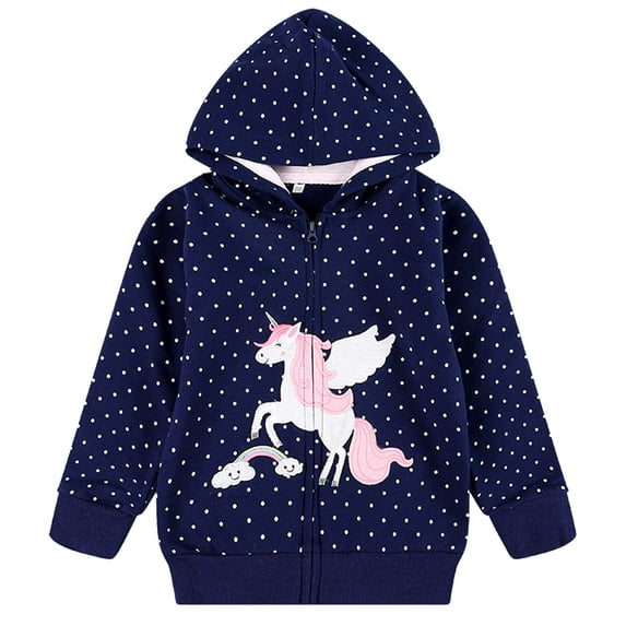 Baby Girl Zip up Hoodie Sweatshirt Polka Dot Toddler Rainbow Unicorn Fleece Jacket Pony Kids Hooded Coat Winter Outerwear Sweater 7t