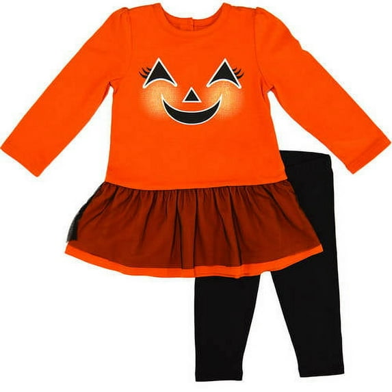 Baby Girl's 2 Piece Halloween Pumpkin Tutu Top & Leggings