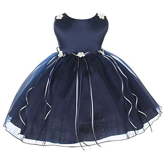 Baby Girl's Charming Satin & Organza Dress with Daisy Embellishments navy size S