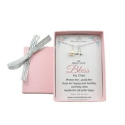 MOM AND THREE DAUGHTERS Cross Necklace in Sterling Silver with a Crystal Pearl on a 14" Sterling Silver Cable Chain. Baptism Gift for Her. Young Women Jewelry