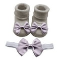 thumbnail image 1 of Baby Girl's Cute Bow Soft Sole Walking Sock Boots Toddler Breathable Non Slip Barefoot Shoes And Bow Hairband, 1 of 3
