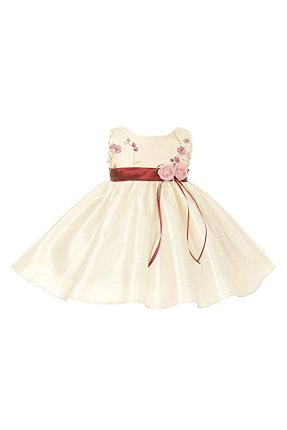 Baby Girl's Elegant Taffeta Dress with Delicate Embroidery ivoryburgundy size L