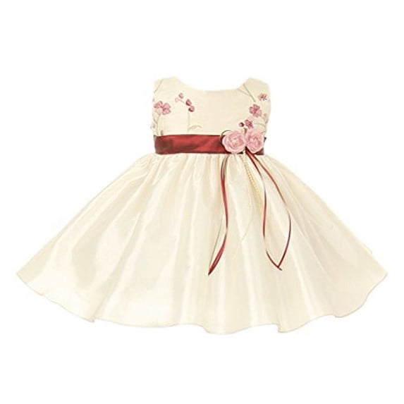 Baby Girl's Elegant Taffeta Dress with Delicate Embroidery ivoryburgundy size L