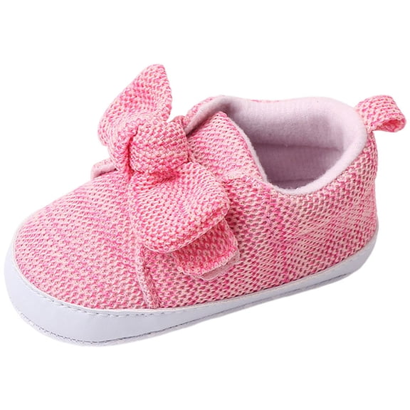 Baby Girl's Knit Casual Shoes Lightweight Cute Bowknot Slip On Sneakers Toddler Non Slip Platform Walking Shoes Pink Size 5 Infant