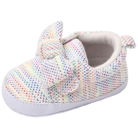 Baby Girl's Knit Casual Shoes Lightweight Cute Bowknot Slip On Sneakers Toddler Non Slip Platform Walking Shoes White Size 5 Infant