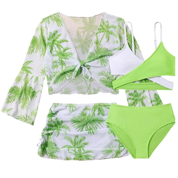 Baby Girl's and Toddler Long Sleeve Rashguard and Tankini Swimsuit, 4 Piece Set 3T Swimsuit Girls Bikini Sets Girls Bathing Suits Size 10-12 Bikini