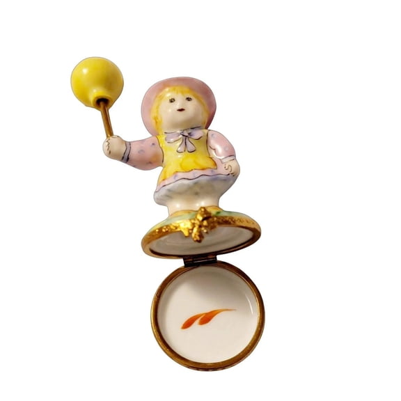 Baby Girl Yellow Balloon Retired Rare Limoges Box Gift Limoges Box Porcelain Figurine