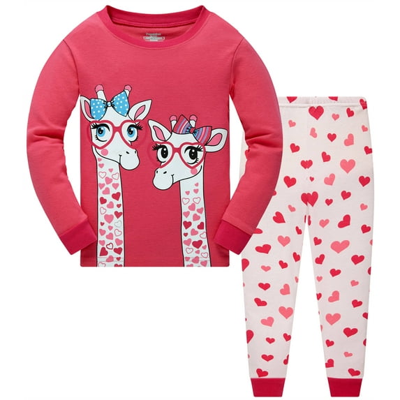 Baby Girls 100% Cotton Giraffe Pajamas 2 Piece Set Toddler Casual Style PJs Size 5T