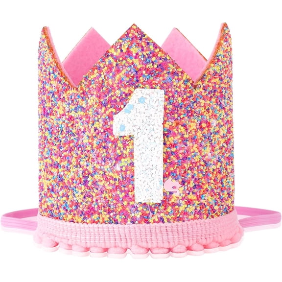Baby Girls 1st Birthday Crown, Adjustable Princess Crown for Baby Girls First Birthday Party