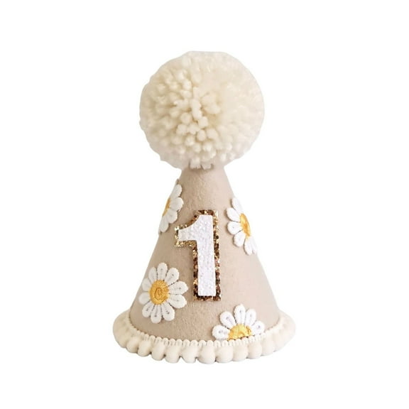 Baby Girls 1st Birthday Party Hat, Felt Cloth Festival Celebration Caps Unique Decor Photoshoots Props for Shower Party