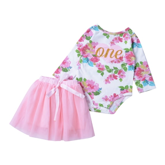 Baby Girls' 1st Birthday Tutu Dress Sleeveless Floral Romper Top Lace Skirt Clothes Easter Outfit 2Pcs Very Cute For Princess Party