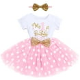 thumbnail image 1 of Baby Girls My 1st First Birthday Dress Cake Smash Outfit One Year Old Party Cotton Short Sleeve Polka Dots Tutu Dress with Sequin Bowknot Headband Set Summer Clothes, 1 of 8