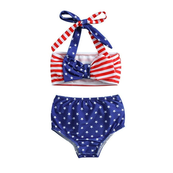 Baby Girls 2 Piece Swim Sets 4th of July Star Striped Bikini Bathing Suits Swimwear Kids Girls Beach Sport Patriotic