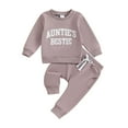 thumbnail image 1 of Baby Girls 2-piece Outfit, Letters Print Long Sleeve Crew Neck Sweatshirt with Elastic Waist Sweatpants Fall Clothes, 0-3T, 1 of 10