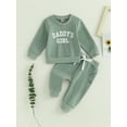 thumbnail image 1 of Baby Girls 2-piece Outfit, Letters Print Long Sleeve Crew Neck Sweatshirt with Elastic Waist Sweatpants Fall Clothes, 1 of 9