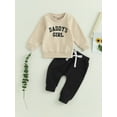 thumbnail image 1 of Baby Girls 2-piece Outfit, Letters Print Long Sleeve Crew Neck Sweatshirt with Elastic Waist Sweatpants Fall Clothes, 1 of 9