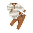 thumbnail image 1 of Baby Girls 2PCS Pants Sets Long Sleeve Button Romper Solid Color Drawstring Pants Sets, 1 of 8